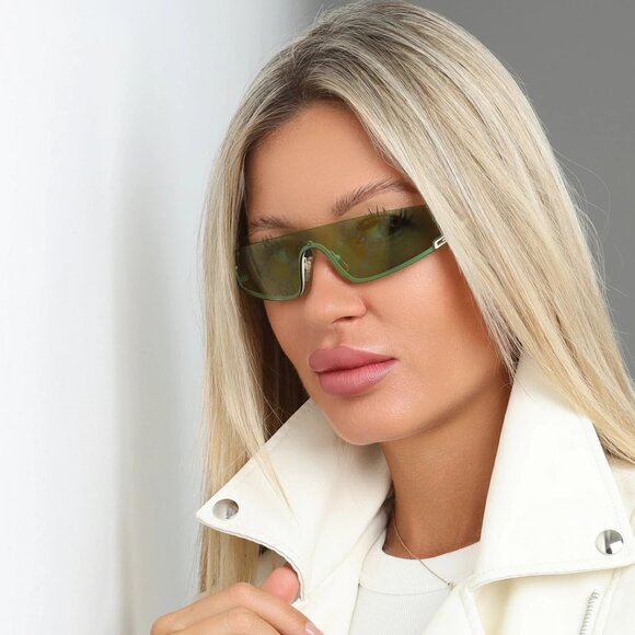 NEW GUCCI GG1561S 003 SHIELD IVORY GREEN UNISEX SUNGLASSES GUCCI